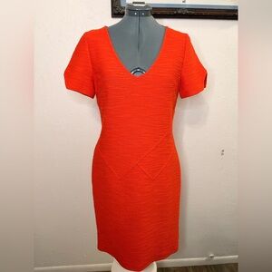 St. John Tweed Vibrant Orange Midi Dress